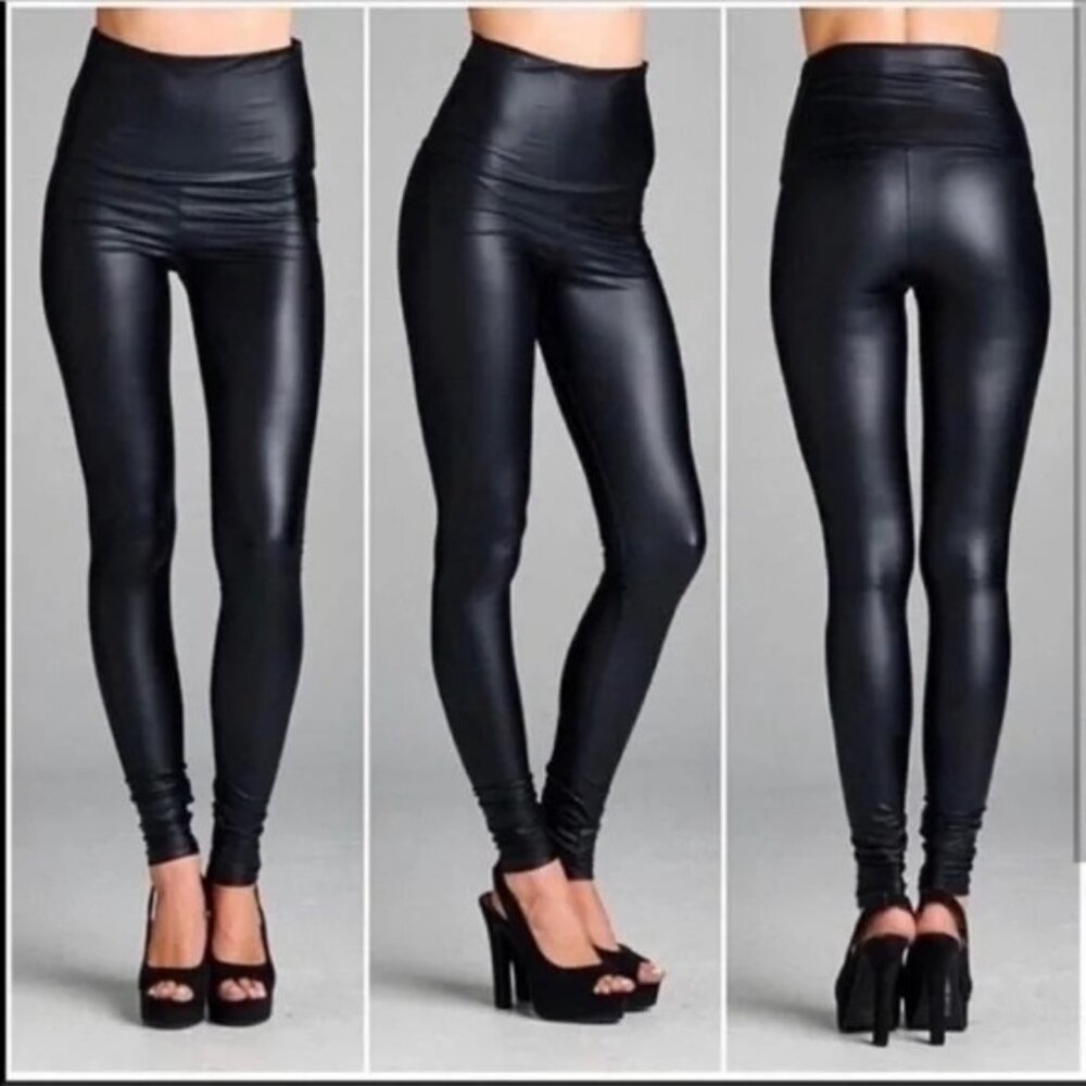 Badgley Mischka Studio Black Vegan Leather Skinny pant, Sz Large, NWT - Picture 2 of 2